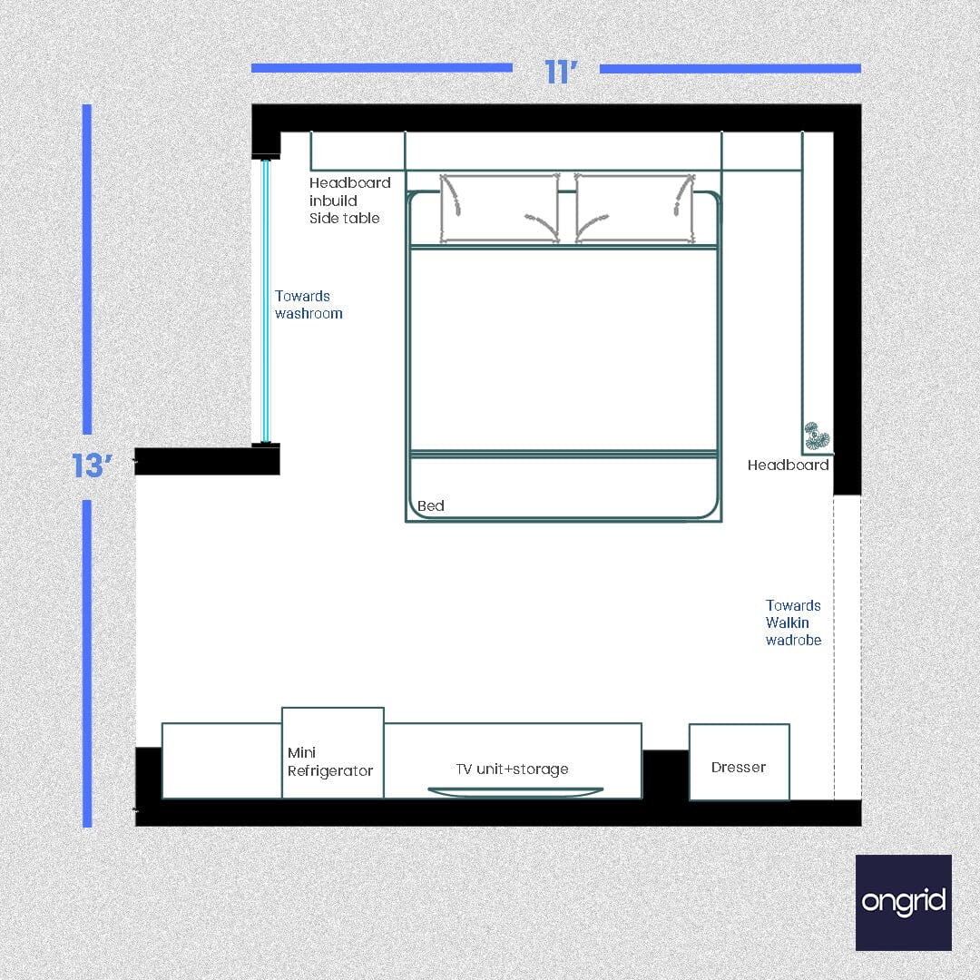 The Artful Dreamer Bedroom Ensemble Design | 13' x 11' ongrid.design