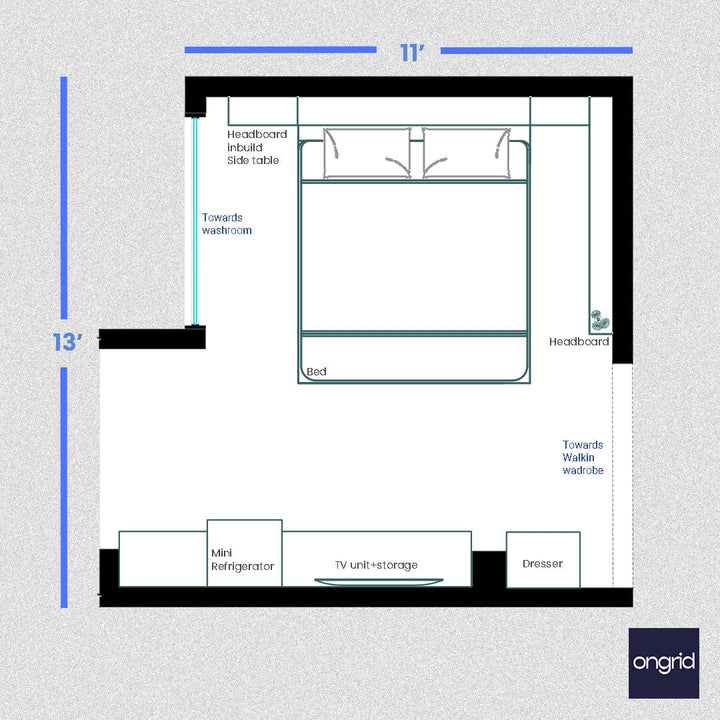 The Artful Dreamer Bedroom Ensemble Design | 13' x 11' ongrid.design