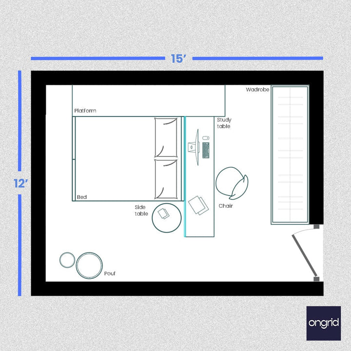 The Classic Charm Bedroom Design | 15' x 12' ongrid.design