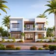 Modern Duplex Elevation with Zen Garden Aesthetics