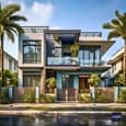 Sleek Minimalist Duplex Elevation with Nature-Inspired Elements