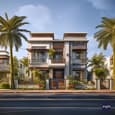 Modern Glass and Wood Duplex Elevation Design