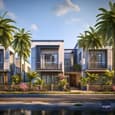 Modern Duplex Elevation with Lush Landscape