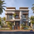 Modern Glass and Wood Duplex Elevation Design