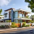 Horizontal Modern Duplex Elevation with Balcony