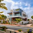 Architectural Symphony in White and Charcoal: Duplex Elevation with a Modern Twist