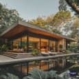 Reflective Elegance: Single Floor Home Design with Angled Roof