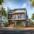 Sleek Duplex Elevation with Wooden Cladding