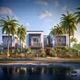 Modern Duplex Elevation with Lush Landscape