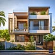 Duplex Front Elevation Design with Large Windows