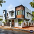 Modern Duplex House with Wooden Accents Elevation