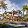 Tropical Duplex Elevation with Glass Railing Terrace