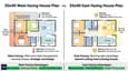 Comparison infographic: 20x40 west-facing vs east-facing floor plans side by side