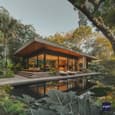 Reflective Elegance: Single Floor Home Design with Angled Roof