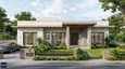 Modern flat-roof 3D elevation render for a north-facing 60x60 single-story bungalow