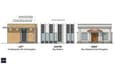 Comparison of three south-facing 60x60 single-floor elevation styles: grand flat-roof with projecting canopy, box modern with vertical fins, and neo-classical columned bungalow facade