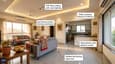 Annotated interior showing design features and heat mitigation elements