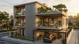 Design highlight of the 40x50 west facing G+2 home showing the layered balcony system, louvred sun screen and rooftop terrace garden