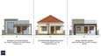 Three elevation styles for 30x50 east facing single floor home showing flat roof modern design, pitched tile roof, and parapet with feature wall accent side by side