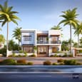 Modern Duplex Elevation with Zen Garden Aesthetics