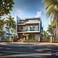 Sleek Duplex Elevation with Wooden Cladding