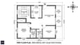 First floor plan of 30x40 east facing G+3 showing 2BHK rental unit with east-facing living room, balcony and SW master bedroom