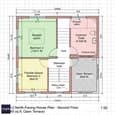 Second floor plan showing bedrooms, reduced footprint of 240 sq ft, common toilet, and open terrace with parapet wall.