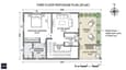 Third floor plan of 30x40 north facing 4-floor home with large penthouse master bedroom, premium attached bathroom, open north terrace with landscaping and south utility terrace