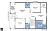 First floor plan of a 40x50 west facing house showing open living-dining, modular kitchen, pooja room and two bedrooms