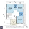 First floor plan of 25x30 south-facing house showing master bedroom 12×14 with ensuite, secondary bedroom 10×12, common bathroom, south-facing balcony, staircase void, and window placements for natural light, architectural diagram
