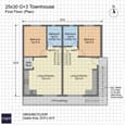 First floor plan with identical 1-BHK unit layout, stairs, and overhang positioning