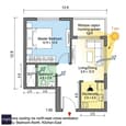 First floor plan: 1BHK with bedroom, living, kitchen