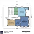 First floor plan with master bedroom, second bedroom, and open terrace