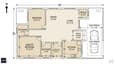 Dimensioned ground floor plan for 30x50 east facing single floor house showing 2 bedrooms, pooja NE, kitchen SE, master bedroom SW, living room NE, with room labels and measurements