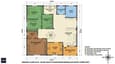 Annotated floor plan for 60x60 south-facing single-floor bungalow showing room zones, real dimensions, 3BHK plus study layout, and Vastu colour-coding
