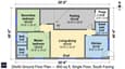 Ground floor plan of 20x40 South-facing house with room dimensions