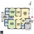 Ground floor plan of 20x50 East-facing house with room dimensions and space organization