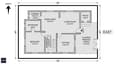 Ground floor plan of 30x40 east-facing G+2 house showing living room, kitchen SE, pooja NE, bedroom SW, and covered parking