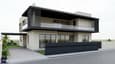 Modern north-facing G+1 duplex exterior on a 40x60 plot with wide facade and cantilevered balcony