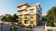 3D front elevation of a 40x60 4-floor east facing house with modern facade, staggered balconies, and large east-facing windows