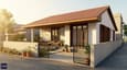 20x50 east-facing single-floor contemporary Indian residential house with extended verandah, deep overhang, morning light, modern architecture