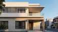 Modern 3D elevation of a 30x40 east-facing G+2 house with two-tone cladding and morning golden light