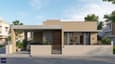 Modern north-facing single-floor home on a 30x40 plot with covered front porch, flat roof, and clean horizontal facade in warm Indian daylight