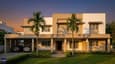 Modern single-floor west-facing home on a 40x50 plot — contemporary flat-roof elevation with verandah and landscaping