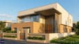 Modern G+1 house on a 40x50 east-facing plot — full elevation view at sunrise