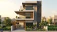 Modern 3-floor west facing house elevation on a 40x50 plot with layered balconies and sunset-oriented terrace