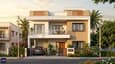 Lifestyle render of east-facing 40x60 three-floor home at sunrise showing facade, first-floor balcony, and terrace parapet