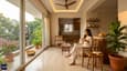 Modern Indian interior of South-facing living room with natural light