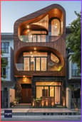 Contemporary multi-story 30 feet front elevation with geometric shapes, glass panels and modern house balcony design
