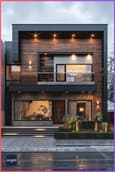 Industrial chic 30 feet front elevation with exposed brick, concrete and metal elements for a modern front building design